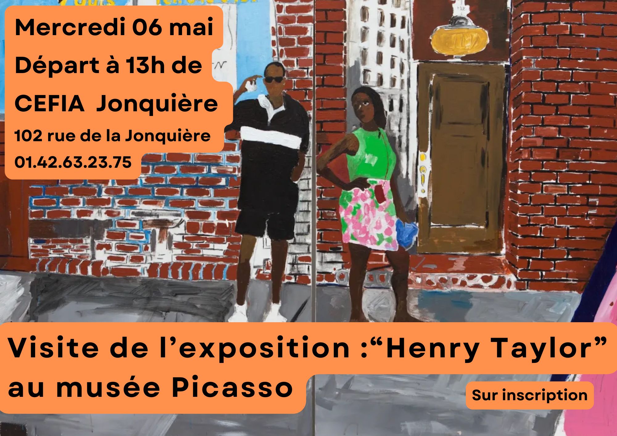 Visite de l'exposition "Henry Taylor" au musée Picasso ce mercredi 06 mai.
N'hésitez pas à vous inscrire. il reste encore des places