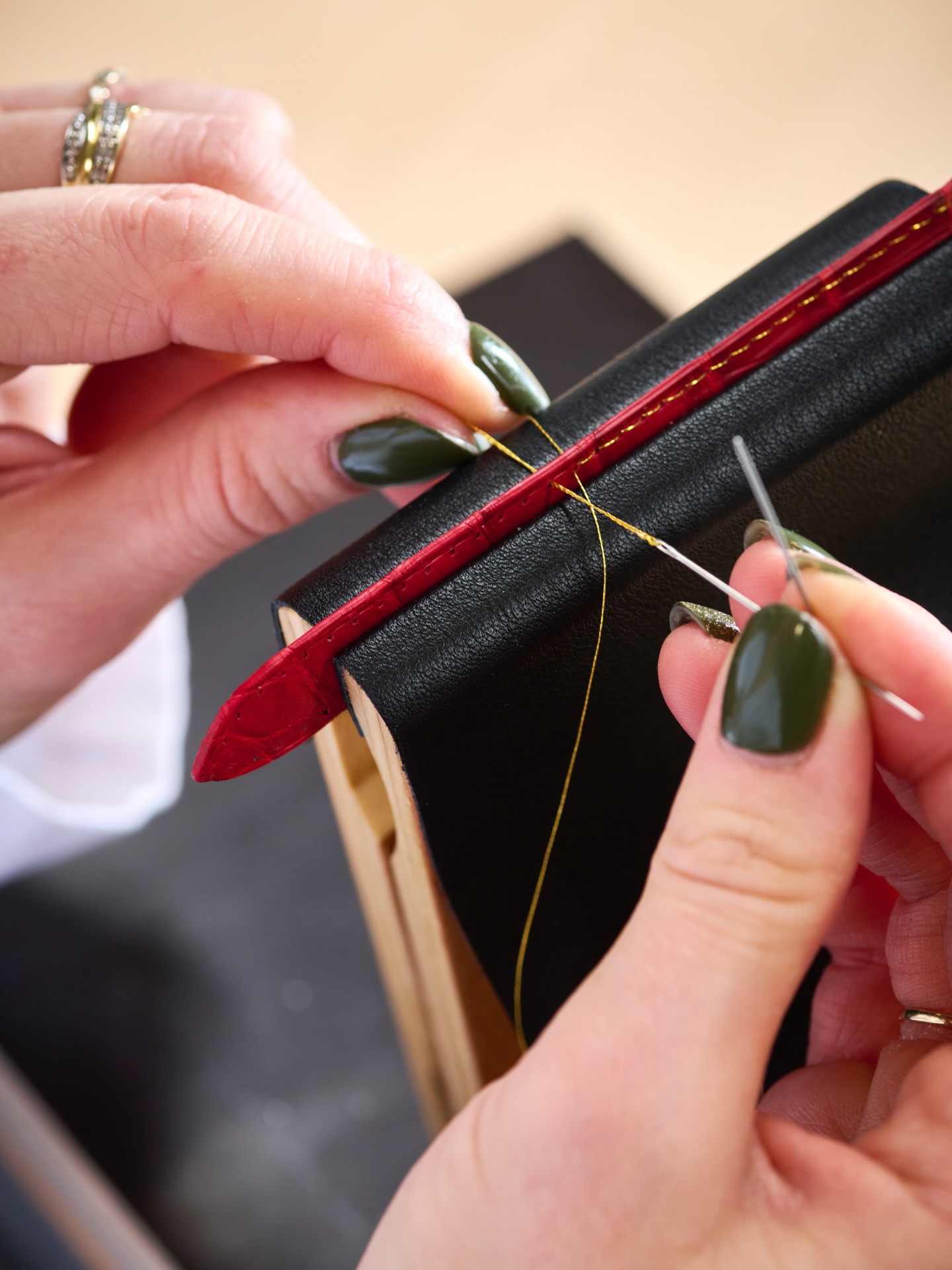 Precious metal stitching is a savoir-faire mastered by only a select few of our artisans.Crafted....