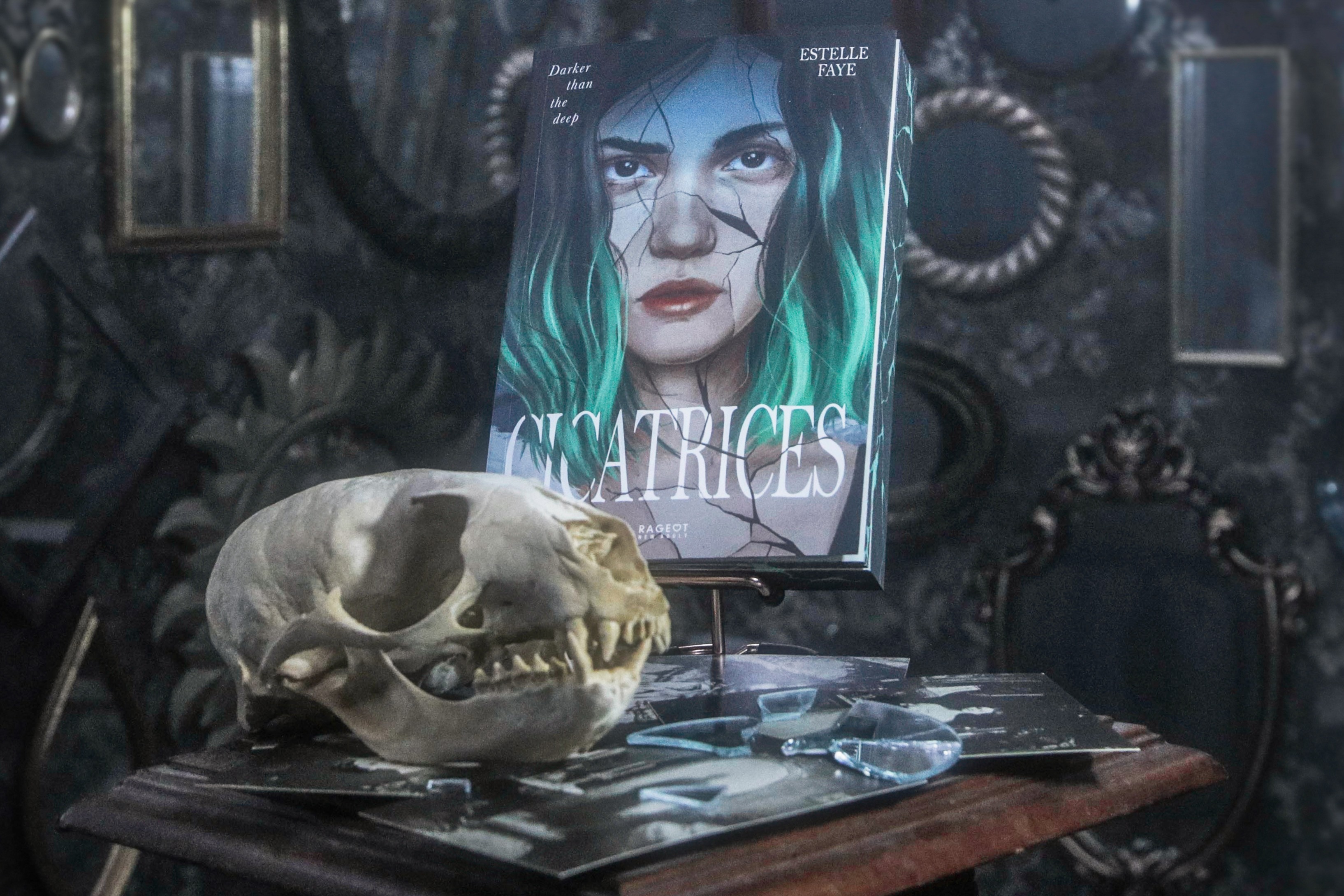 Photo promotionnelle de CICATRICES, pour le site de @estellefaye1 et @rageotediteur , avant de détruire le décor. Maintenant, on a plein de miroirs posés dans un coin.