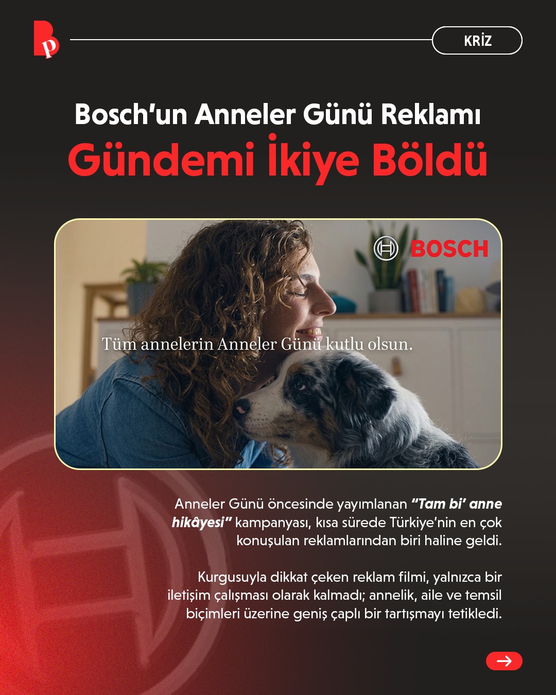 Bosch Türkiye’nin Anneler Günü reklamı, anneliği evcil hayvan sahipliği üzerinden kurguladığı için büyük bir tartışma başlattı.Özellikle Avrupa versiyonunda çocuklu aile kurgusu kullanılırken, Türkiye’de bu temanın değiştirilmesi markanın toplumsal değerleri göz ardı ettiği gerekçesiyle bir iletişim krizine dönüştü.Bosch Türkiye’nin yeni reklamı sizce neden kriz yarattı? 🚨#BoschTürkiye #AnnelerGünü #İletişimKrizi #ReklamStratejisi #Pazarlama @boschturkiye @boschhometurkiye Bosch Türkiye’nin Anneler Günü reklamı, anneliği evcil hayvan sahipliği üzerinden kurguladığı için büyük bir tartışma başlattı.Özellikle Avrupa versiyonunda çocuklu aile kurgusu kullanılırken, Türkiye’de bu temanın değiştirilmesi markanın toplumsal değerleri göz ardı ettiği gerekçesiyle bir iletişim krizine dönüştü.Bosch Türkiye’nin yeni reklamı sizce neden kriz yarattı? 🚨#BoschTürkiye #AnnelerGünü #İletişimKrizi #ReklamStratejisi #Pazarlama @boschturkiye @boschhometurkiye