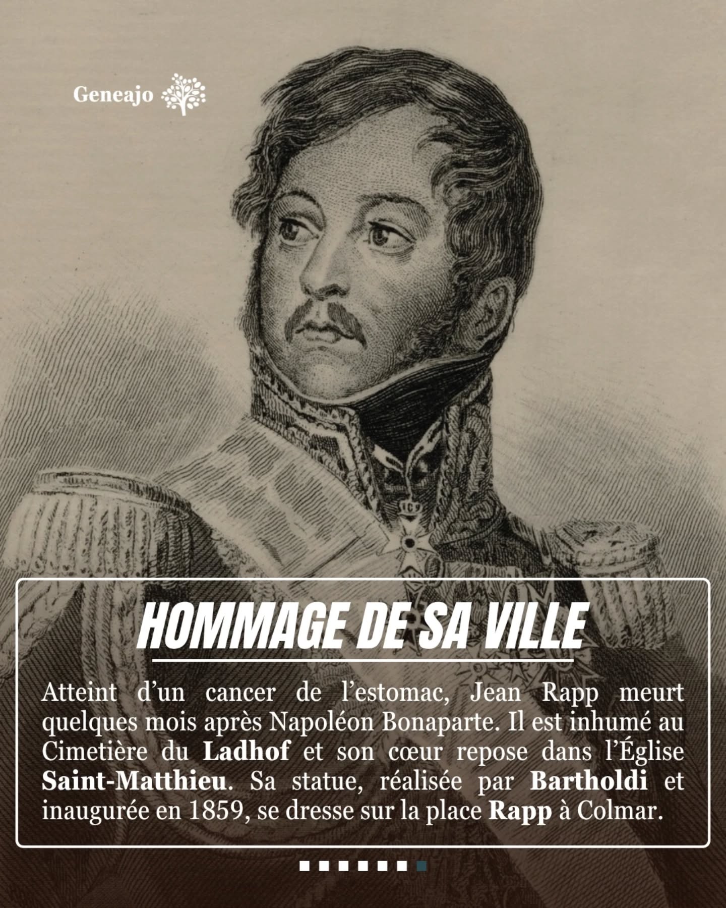 C'est un héros colmarien et chouchou de Napoléon Bonaparte : Jean Rapp ! 🔴⚪️⚔️
➡️ Je te raconte sa vie dans ce post ! 😊
ℹ️ Le nom de Rapp est gravé sur l’arc de triomphe à Paris, et plus proche de nous, le fort Moltke à Reichstett a été renommé fort Rapp en 1918.
📸🖼 1. Statue du général Jean Rapp par Frédéric Auguste Bartholdi sur le Champ-de-Mars de Colmar, par Marie-Lan Nguyen, Wikimédia Commons / 2. Général Jean Rapp par Jacques Lagrenée, Musée d'Unterlinden / 3. Portrait de Jean Rapp, Wikimédia Commons / 4,5 et 6. La Bataille d'Austerlitz, par François Gérard, Wikimédia Commons
#alsace #personnalité #celebre #napoleon #colmar