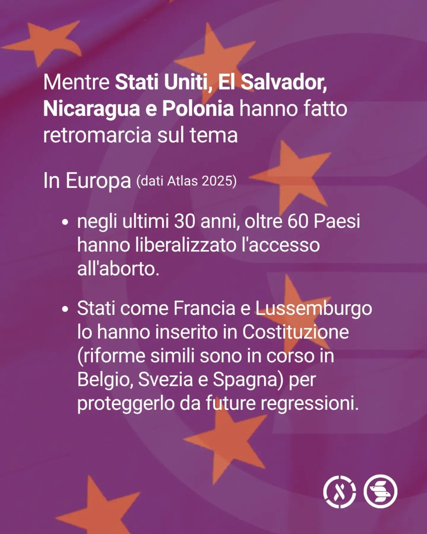 Rendere l'aborto illegale o inaccessibile non lo ferma: lo rende solo pericoloso.
Ogni anno in Europa quasi mezzo milione di persone ricorre ad aborti clandestini a causa di barriere legislative, culturali e burocratiche. Dove l'accesso legale viene ostacolato o negato, la salute e la vita delle persone vengono messe a rischio.
Oggi, nella Giornata Mondiale per l'Aborto Sicuro, ricordiamo che l'autodeterminazione e la salute non sono concessioni, ma diritti umani che devono essere garantiti a chiunque, ovunque e senza barriere.
Garantire un aborto sicuro significa tutelare la salute di tuttɛ