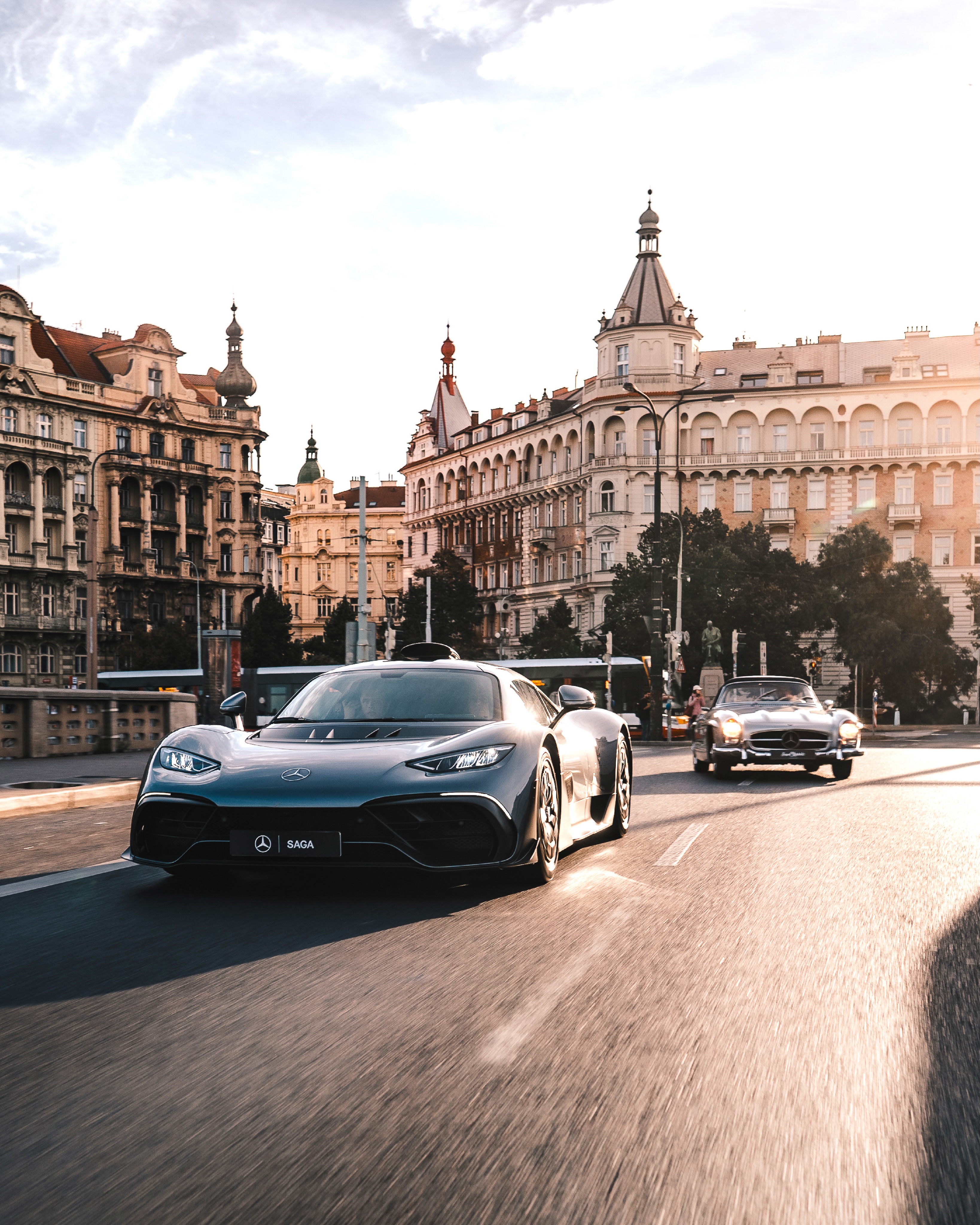 Mercedes HERITAGE 140 years of innovation. Two icons. One legacy. 300 SL. The beginning. AMG ONE. The future. SAGA Mercedes choses Prague to celebrate Mercedes Benz 140 years of innovations From heritage to the future. @mercedesbenzmuseum Photos credit: @mchphotocz #WeAreSagaEurope #WeShootForTheStar #SagaInPrague #AMGONE #300SL